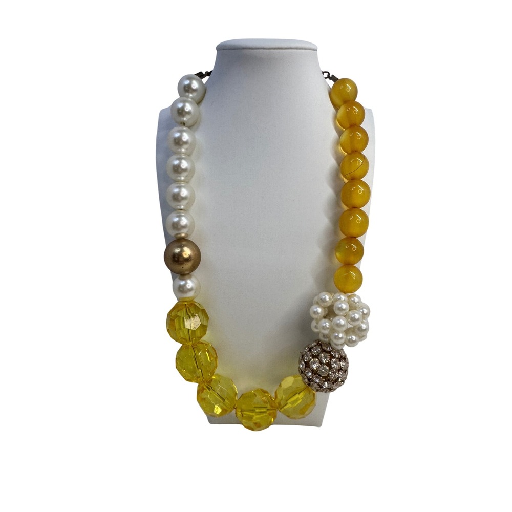 C1946 Statement Necklace Chunky Yellow White Gold Beaded‎ Retro Y2K Vintage
